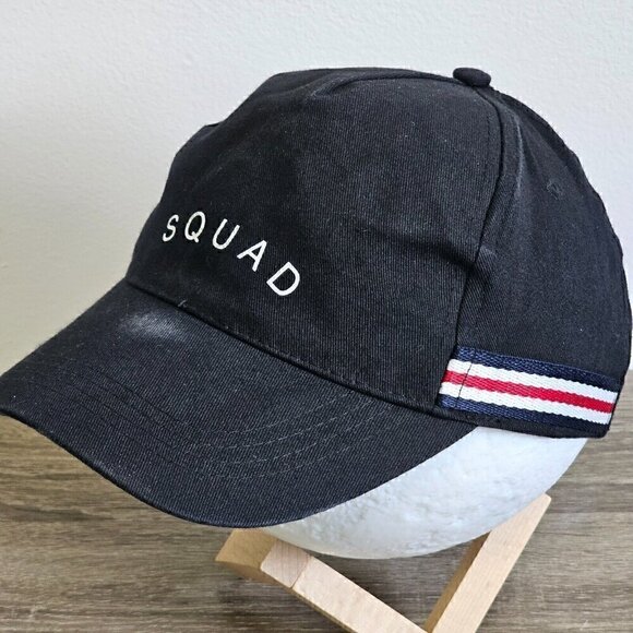 Squad Black Hat Cap Baseball Golf Adjustable  Strap Cotton Stripes Distressed - Picture 2 of 16